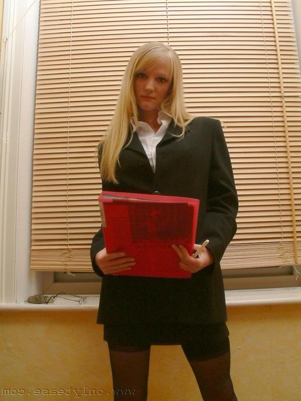 16P Blonde teen secretary striptease