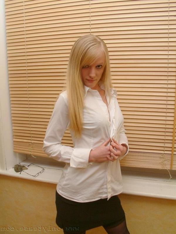 16P Blonde teen secretary striptease
