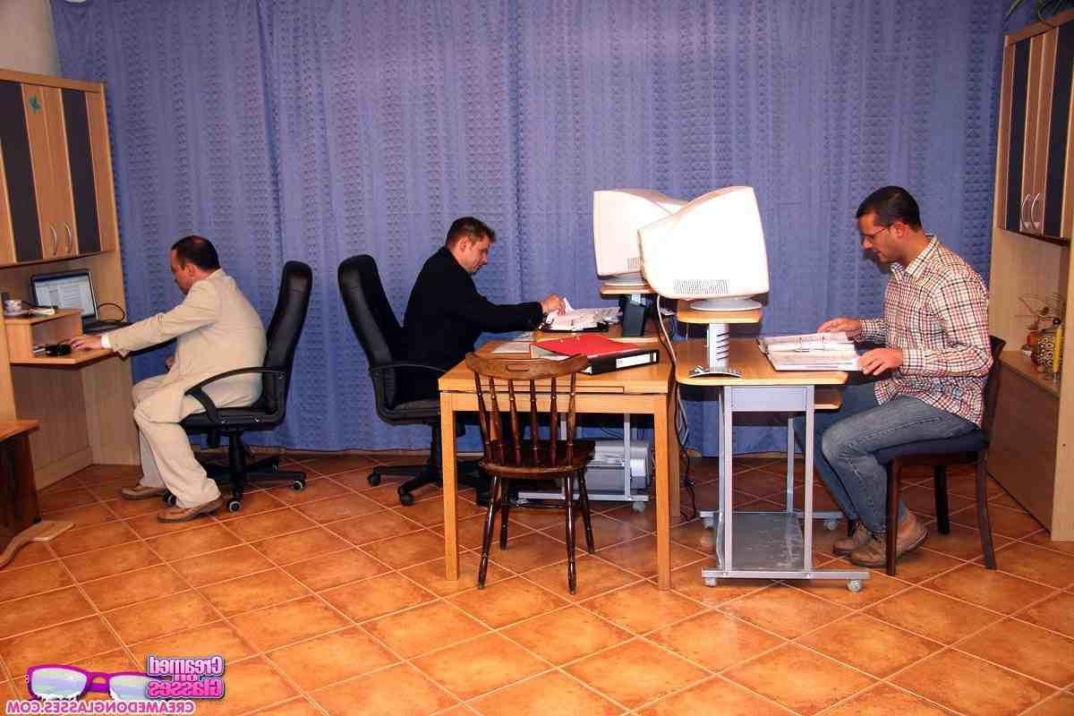 14P Slut takes on three cocks in the office