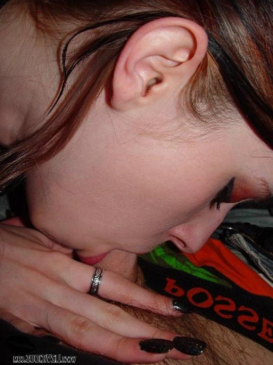 16P Cute redhead teen babe doing amazing blowjob in her car