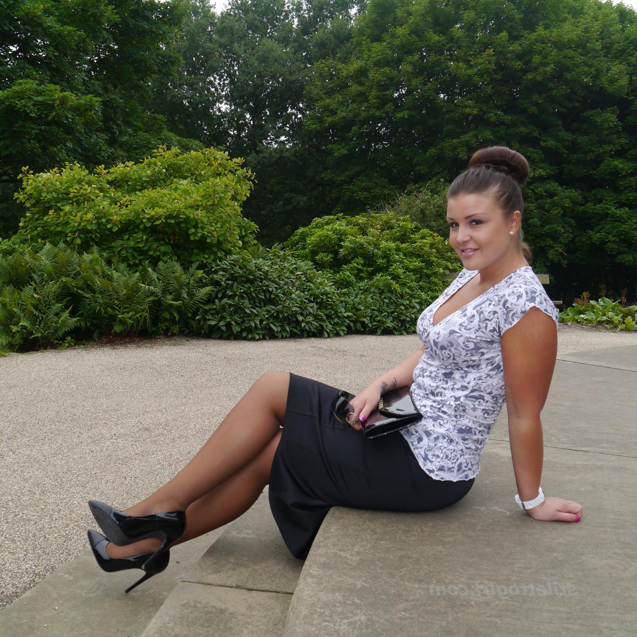 16P Sexy Karen raises shoe fetish desires in a pair of silky nylons 