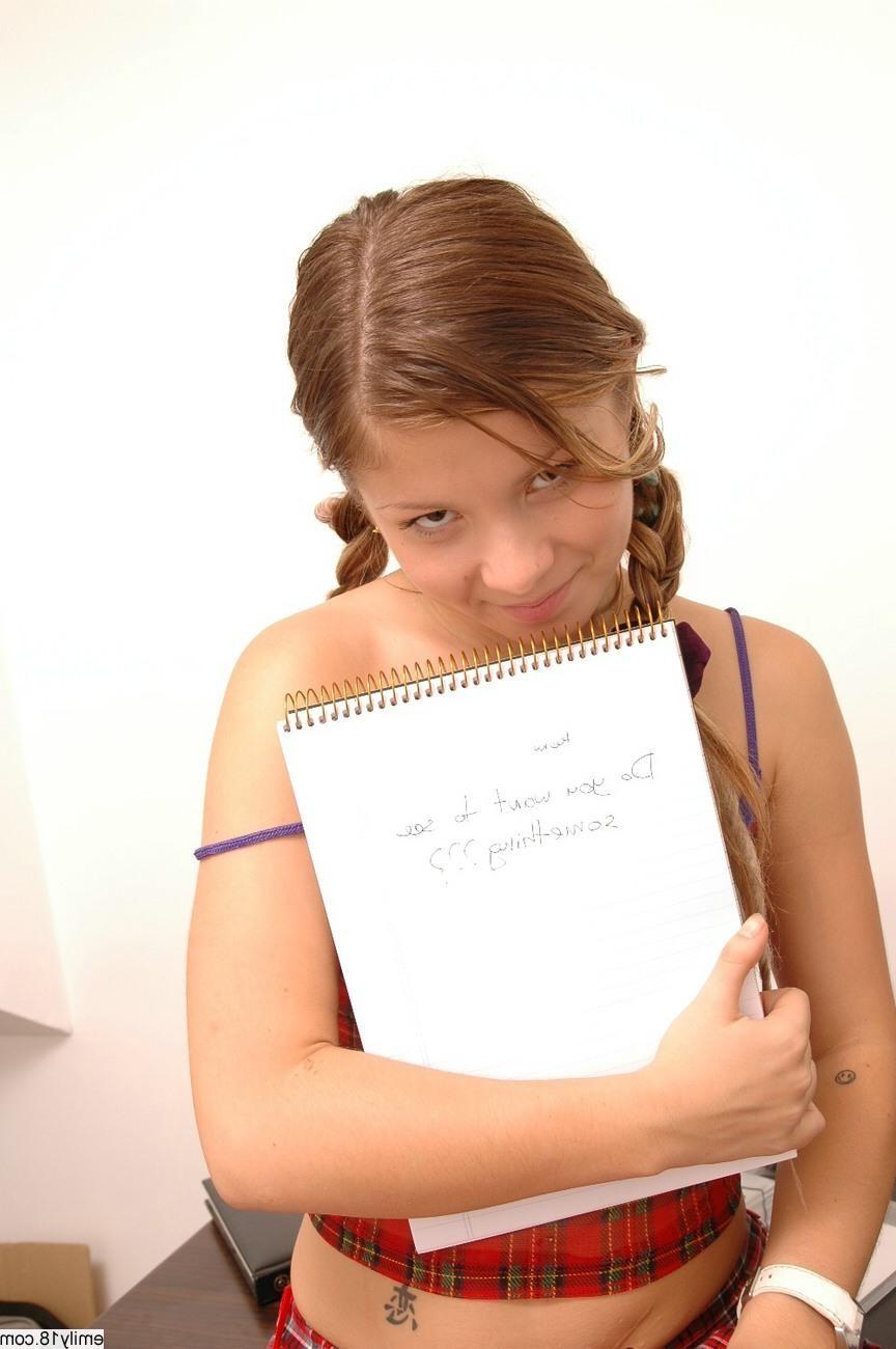 16P Pretty schoolgirl with pigtails strips uniform