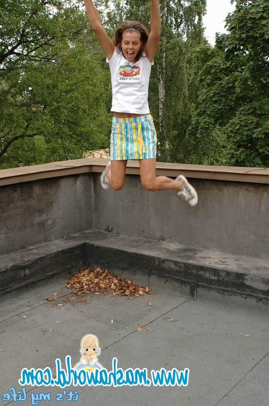 15P Young model playing on the roof