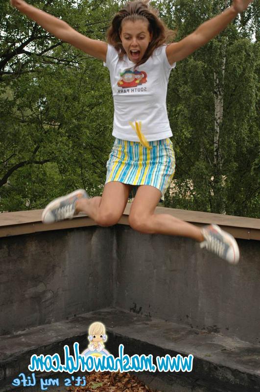15P Young model playing on the roof