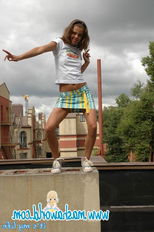 15P Young model playing on the roof