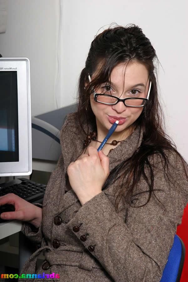 16P Busty brunette secretary enjoys teasing
