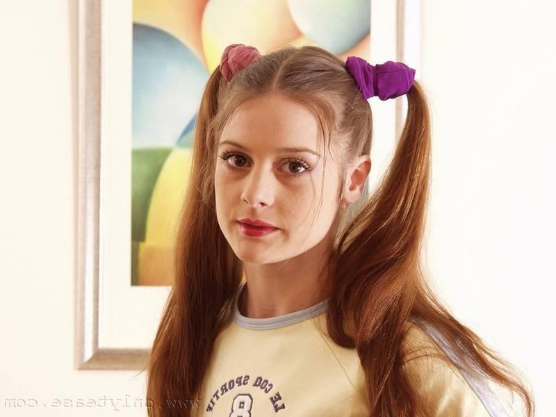 16P Brunette schoolgirl with pigtails showing panties