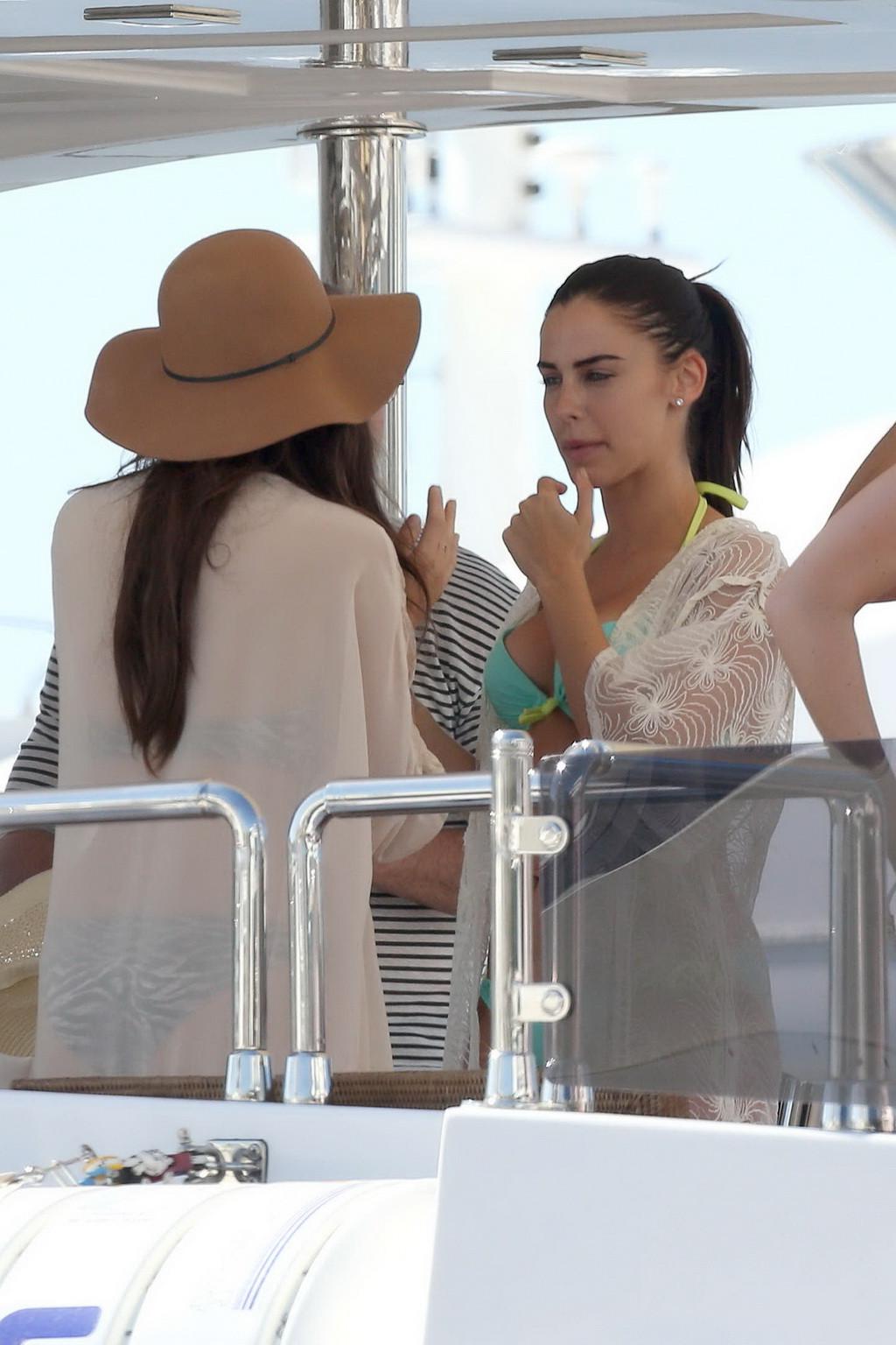 16P Jessica Lowndes busty wearing skimpy bikini top at the yacht in Cannes