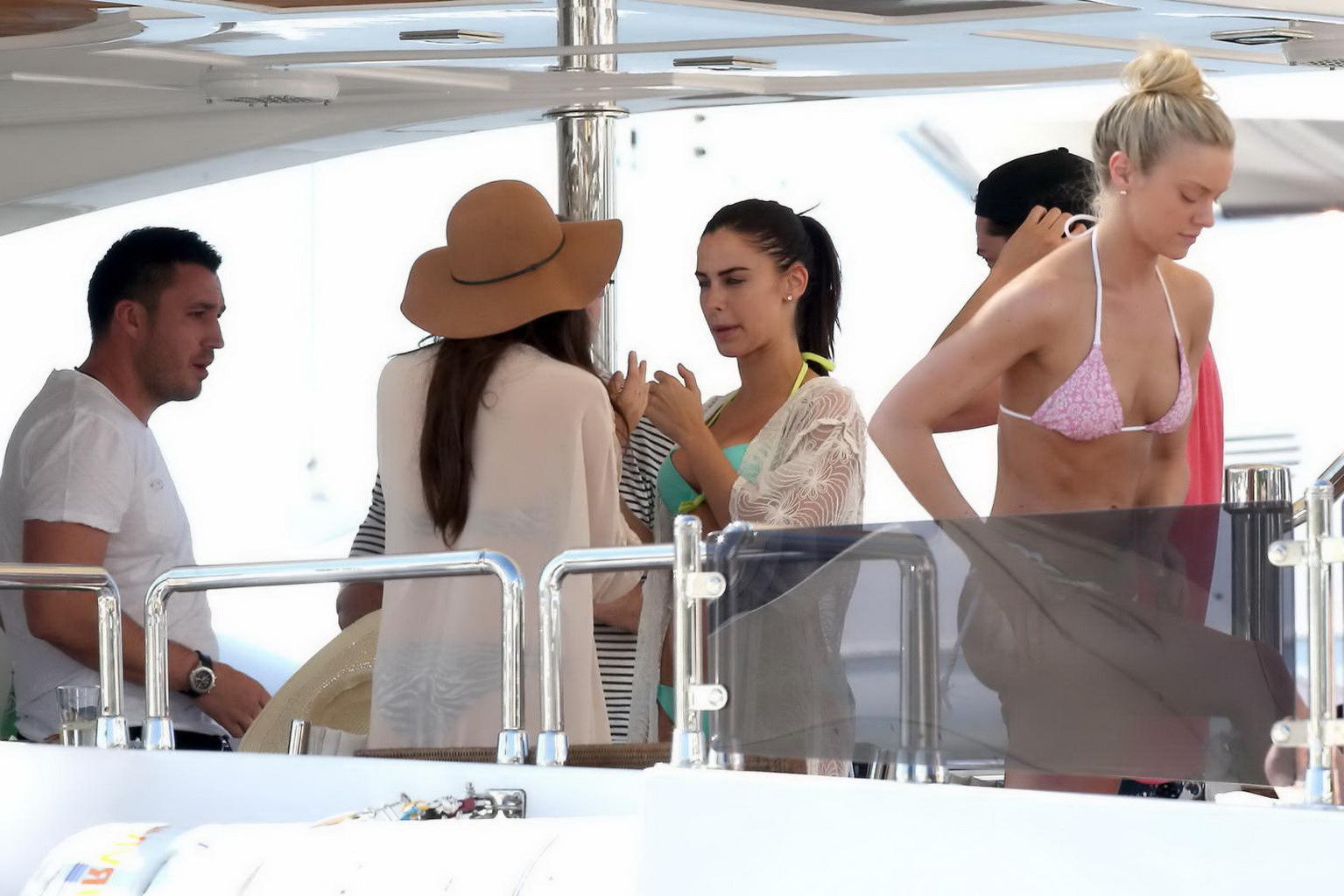 16P Jessica Lowndes busty wearing skimpy bikini top at the yacht in Cannes