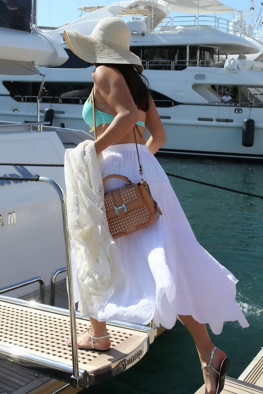16P Jessica Lowndes busty wearing skimpy bikini top at the yacht in Cannes