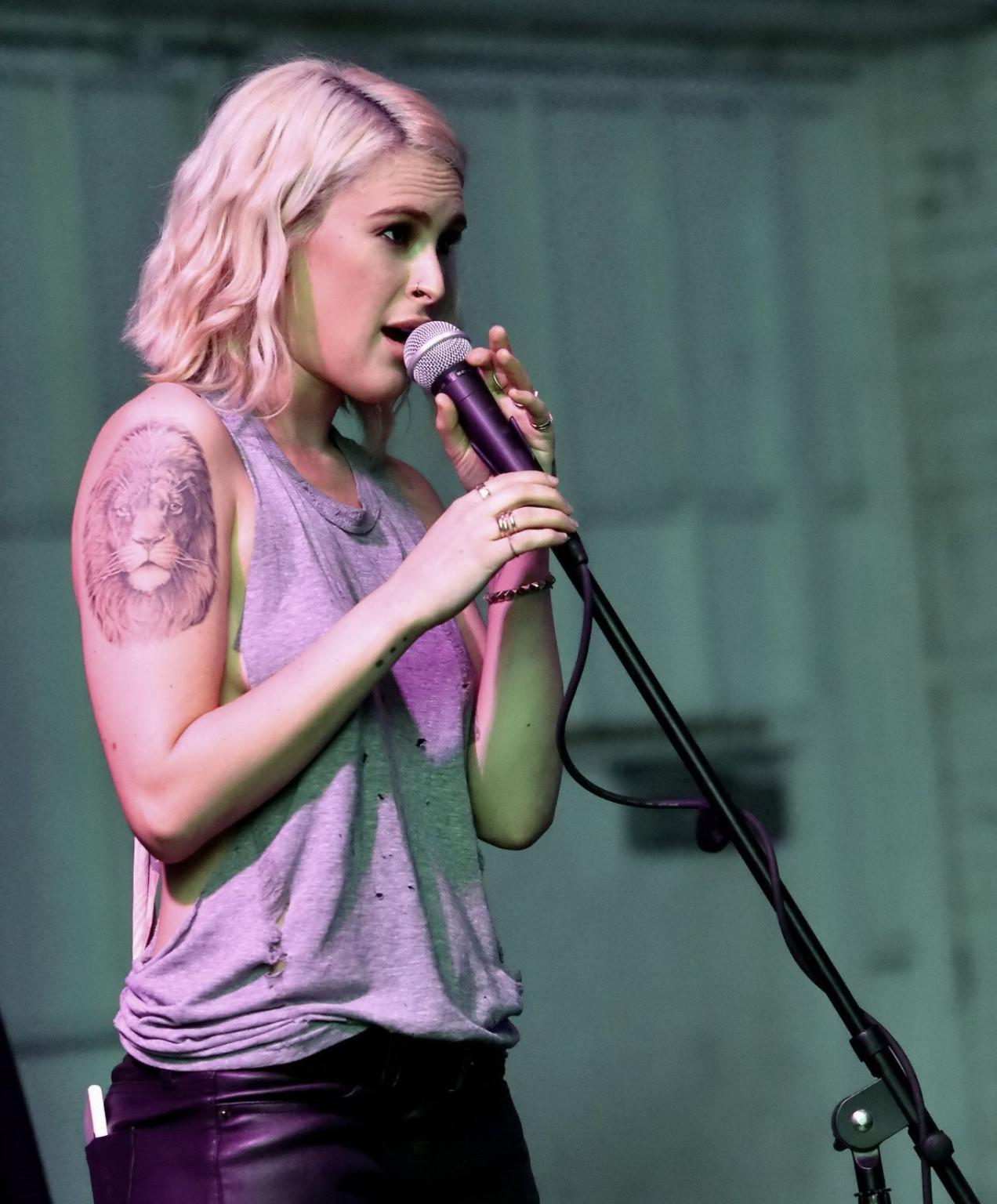 16P Rumer Willis shows sideboob braless in a ripped top and leather pants at the eve
