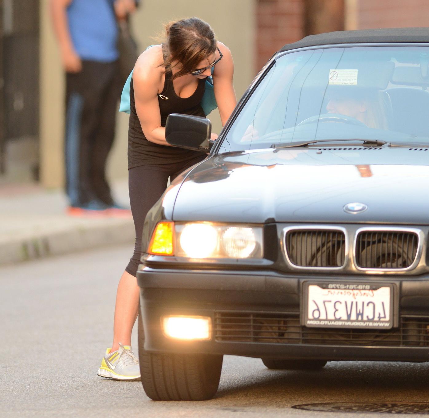 16P Ashley Greene wearing tank top and tights after a gym session in Studio City