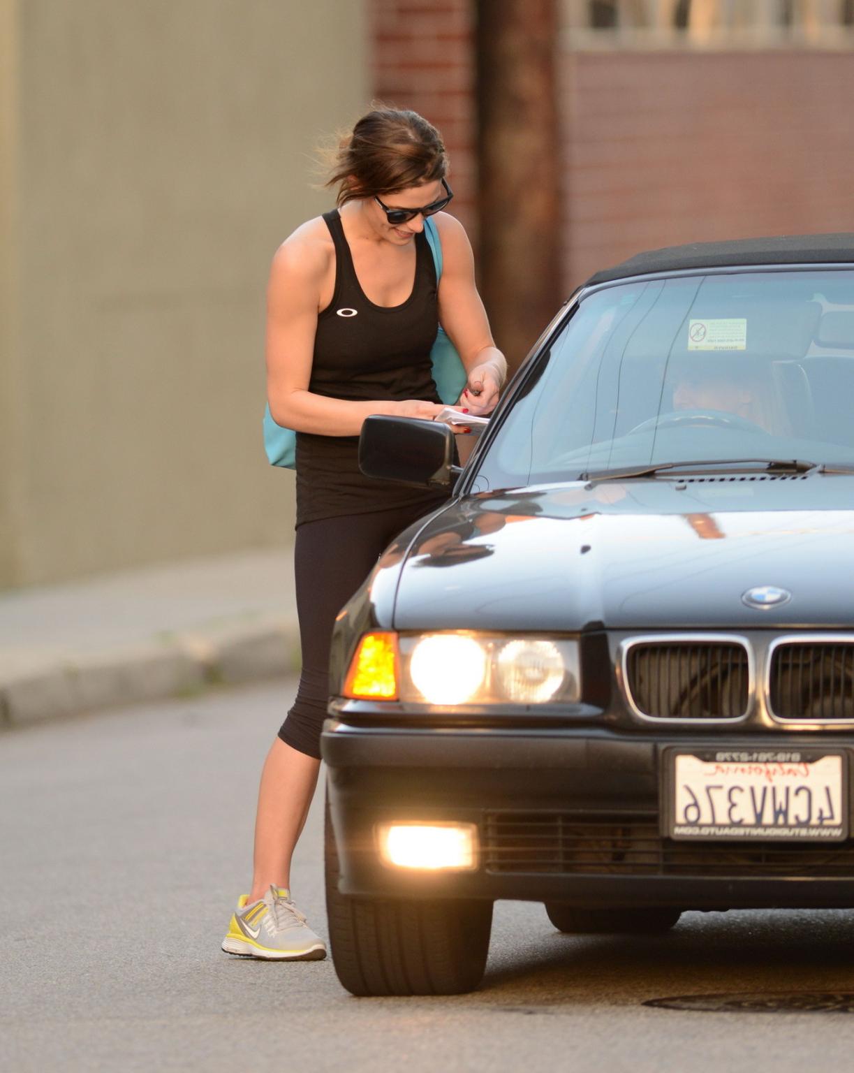 16P Ashley Greene wearing tank top and tights after a gym session in Studio City