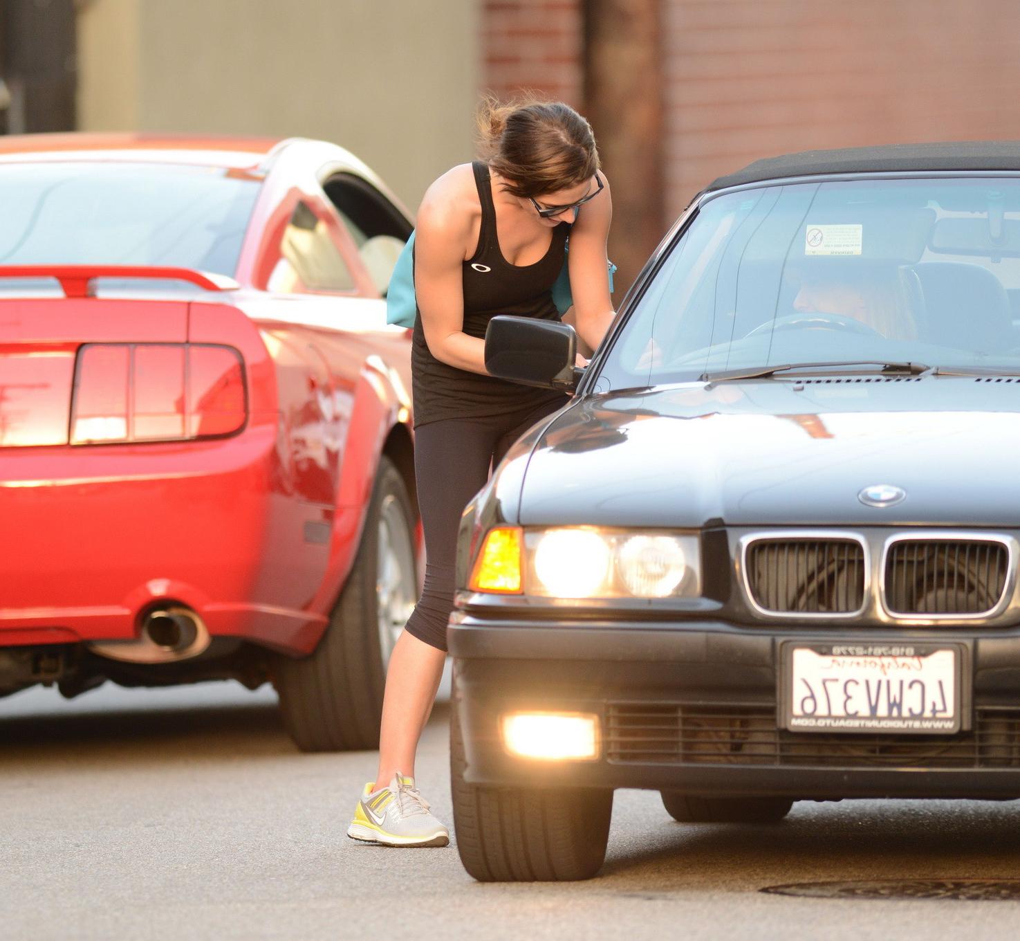 16P Ashley Greene wearing tank top and tights after a gym session in Studio City