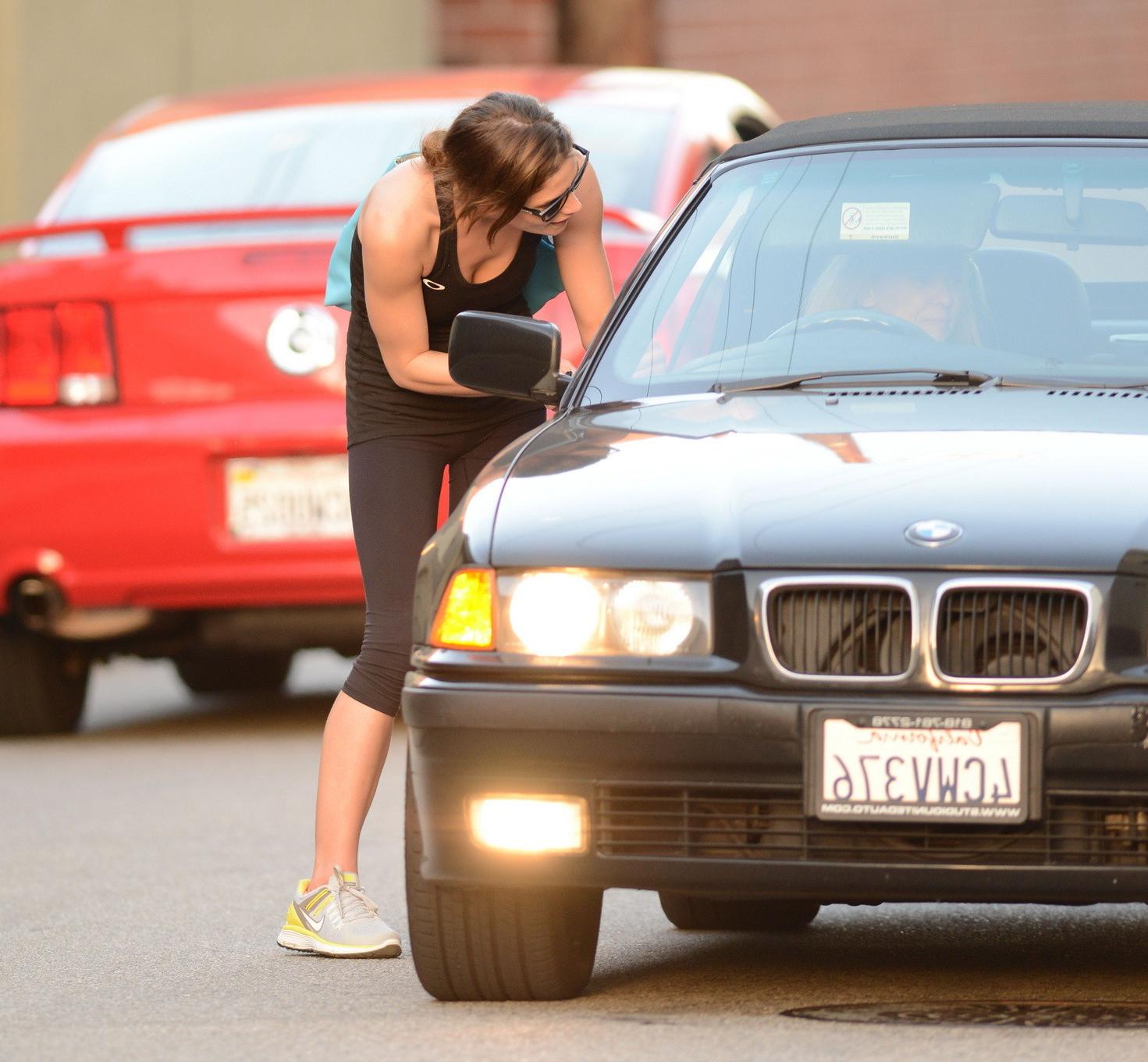 16P Ashley Greene wearing tank top and tights after a gym session in Studio City