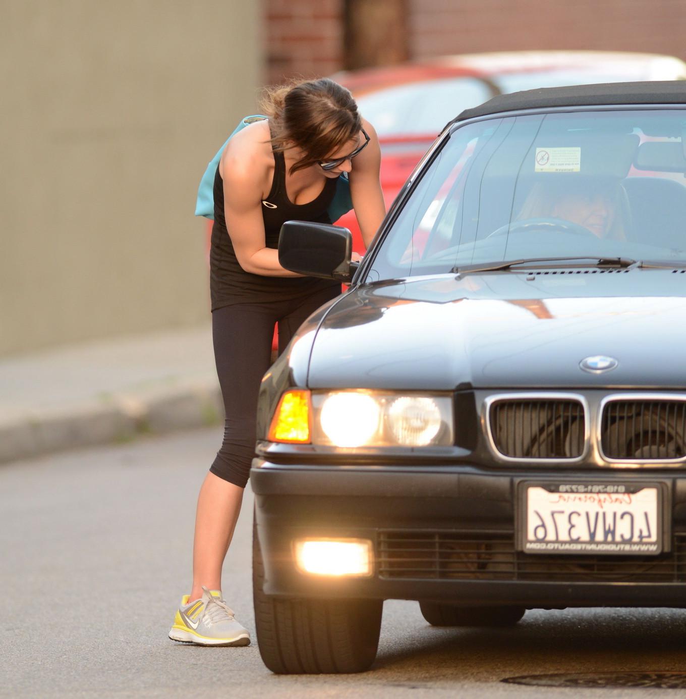 16P Ashley Greene wearing tank top and tights after a gym session in Studio City