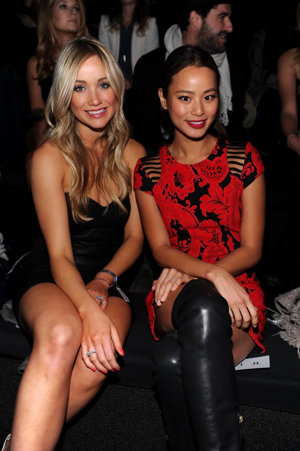 16P Katrina Bowden wearing sexy black tube mini dress at 2013 Victoria's Secret Fash