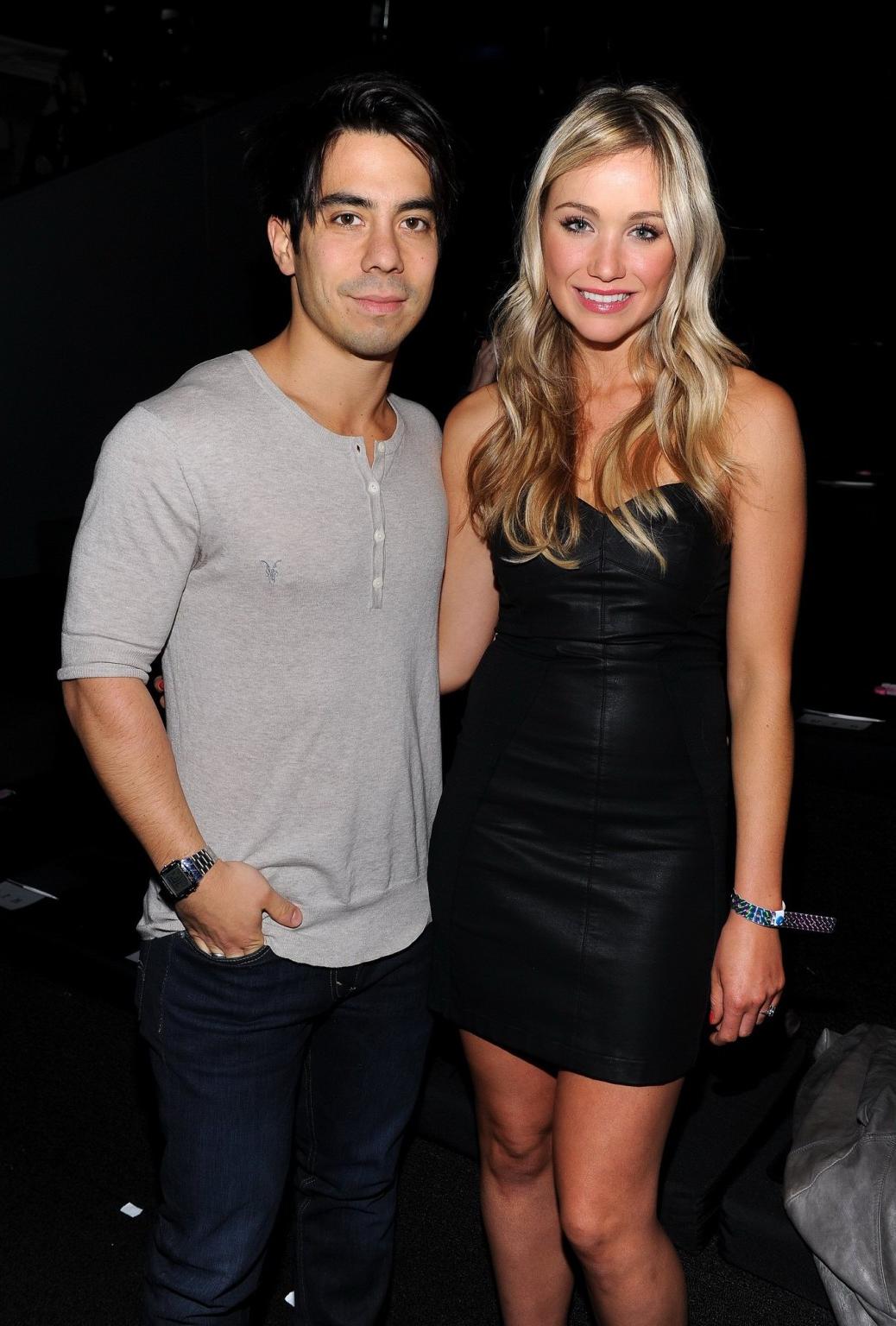 16P Katrina Bowden wearing sexy black tube mini dress at 2013 Victoria's Secret Fash