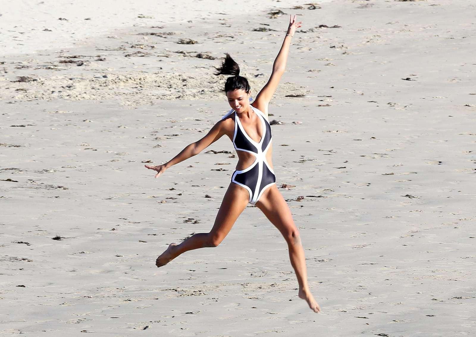 16P Lucy Mecklenburgh in sexy monokini working out on Santa Monica Beach