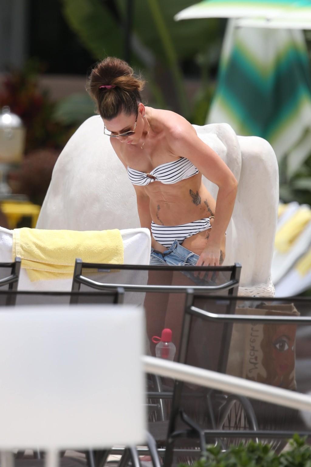 13P Michelle Heaton stripping to bikini on the set of a fitness show on Miami Beach