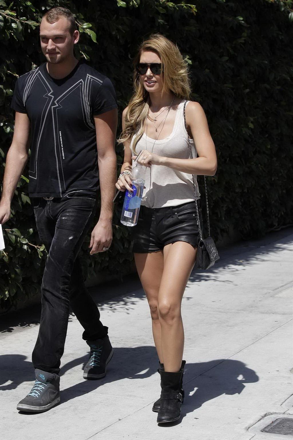 10P Audrina Patridge stunning in see-thru to bra and leather shorts out in Beverly H