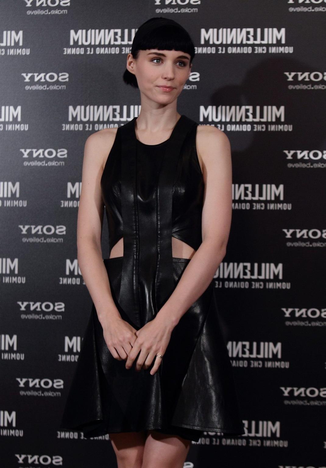 16P Rooney Mara wearing black leather dress at 'The Girl With the Dragon Tattoo' pho