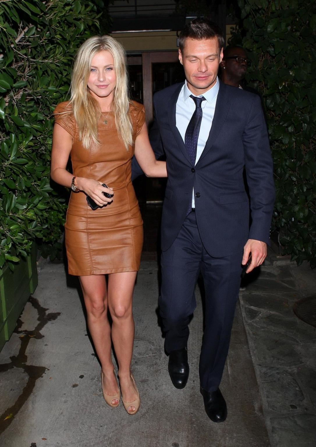 16P Julianne Hough leggy in leather mini dress leaving Ago Restaurant in Hollywood