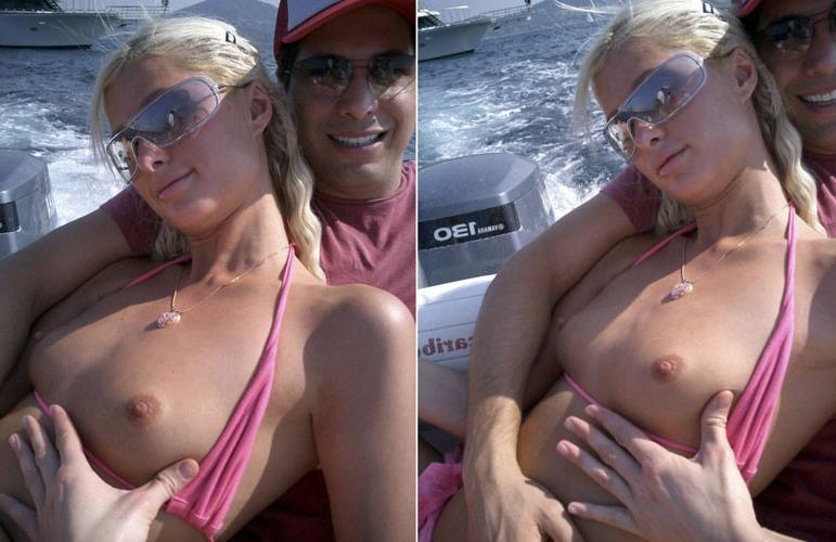 16P Paris Hilton showing her nice small tits in yacht