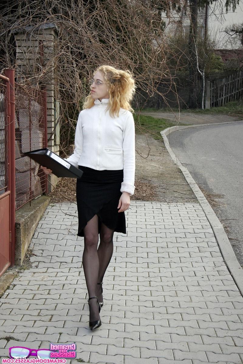 14P Dirty blonde secretary gets several thick facial cumshots