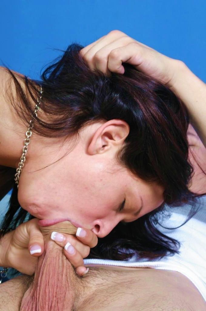 16P Oral brunette deep throats big cock for facial cumshot finish