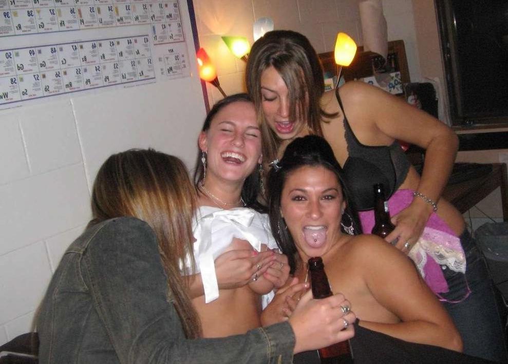 15P Drunk College Girls Trashed Flashing Perky Teen Tits