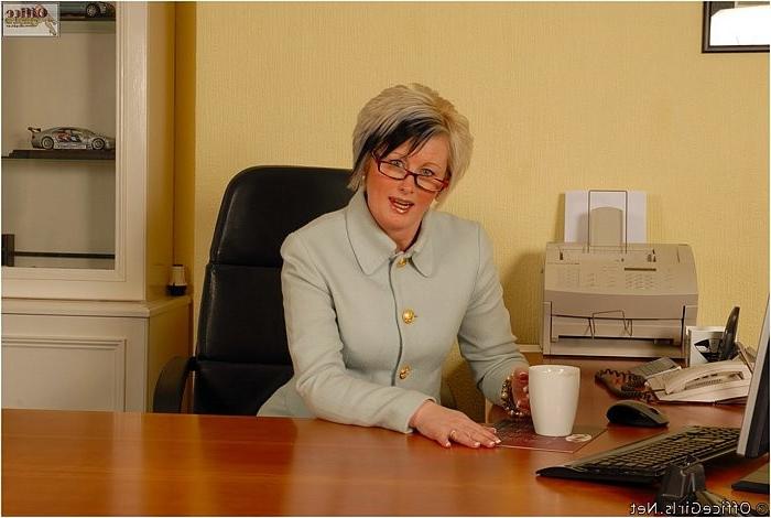 15P Blonde secretary Sally Taylor in womanssuit and stripe stockings