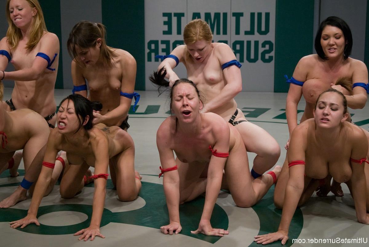 24P Group of 12 babes in hardcore lesbian gangbang wrestling orgy