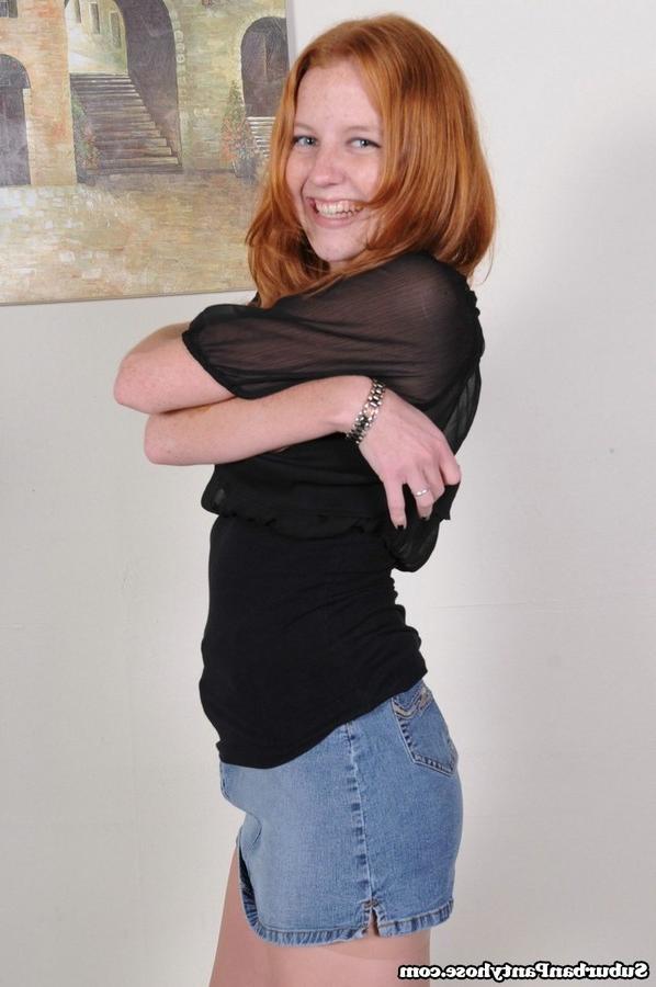 15P Young readhead teen strips down to her STW pantyhose