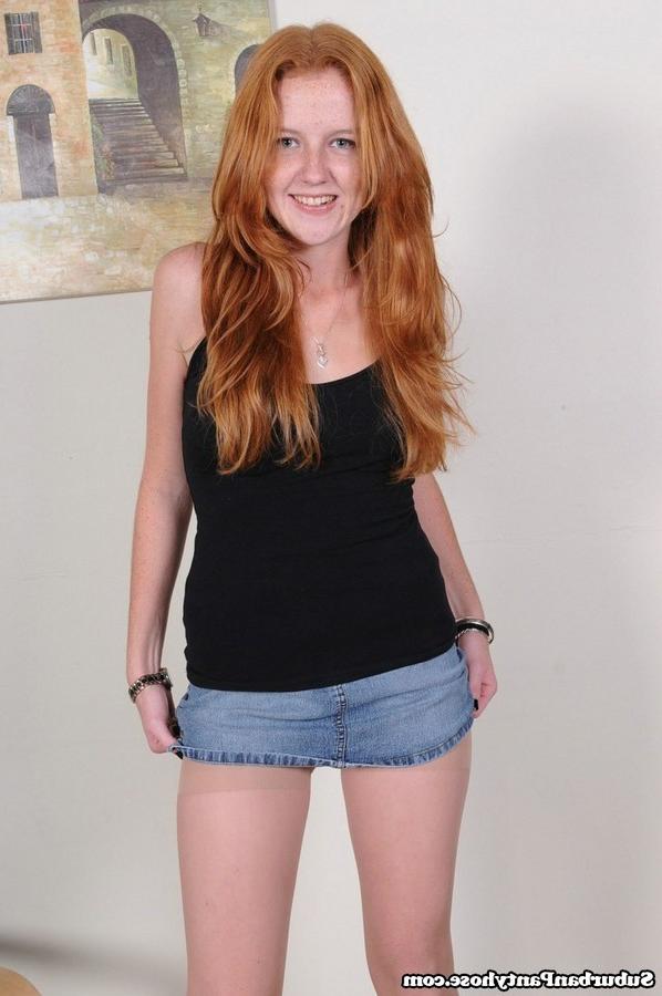 15P Young readhead teen strips down to her STW pantyhose