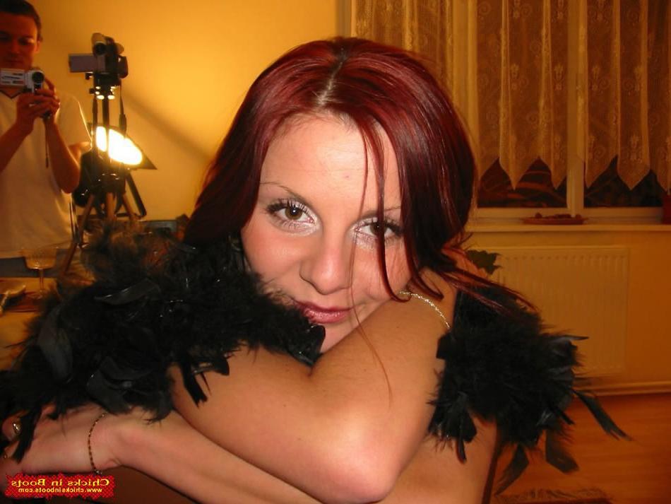 16P Redhead in Black Leather Knee High Boots