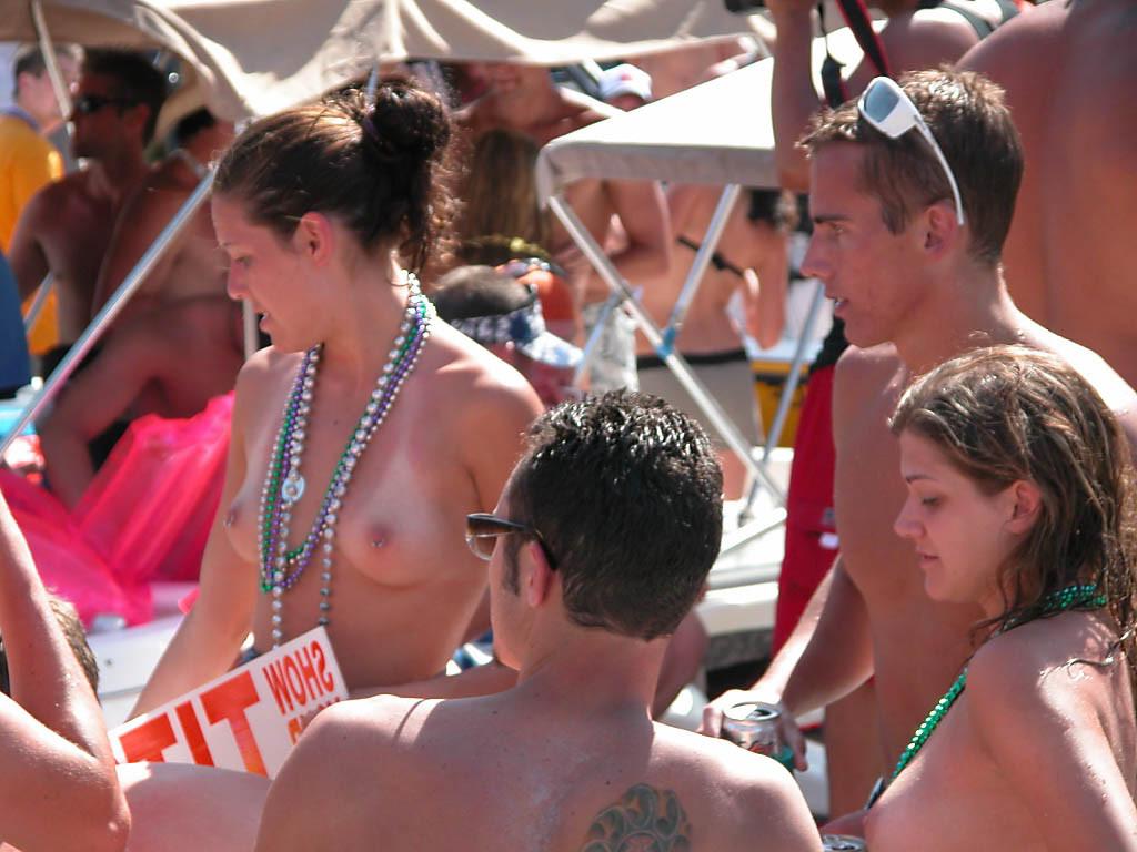 16P Spring break college girls flashing their boobies