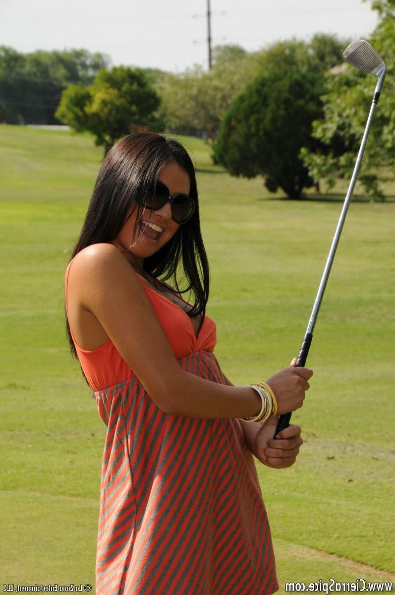 16P Latina teen girl flashing on golf course
