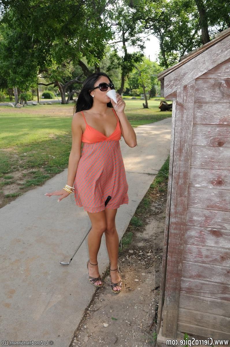 16P Latina teen girl flashing on golf course