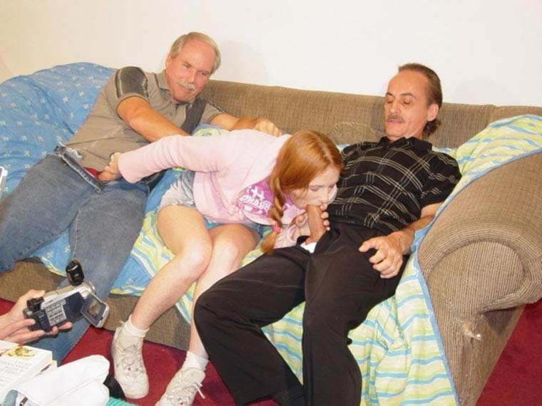 15P Cute redhead teen girl getting fucked by 2 old men