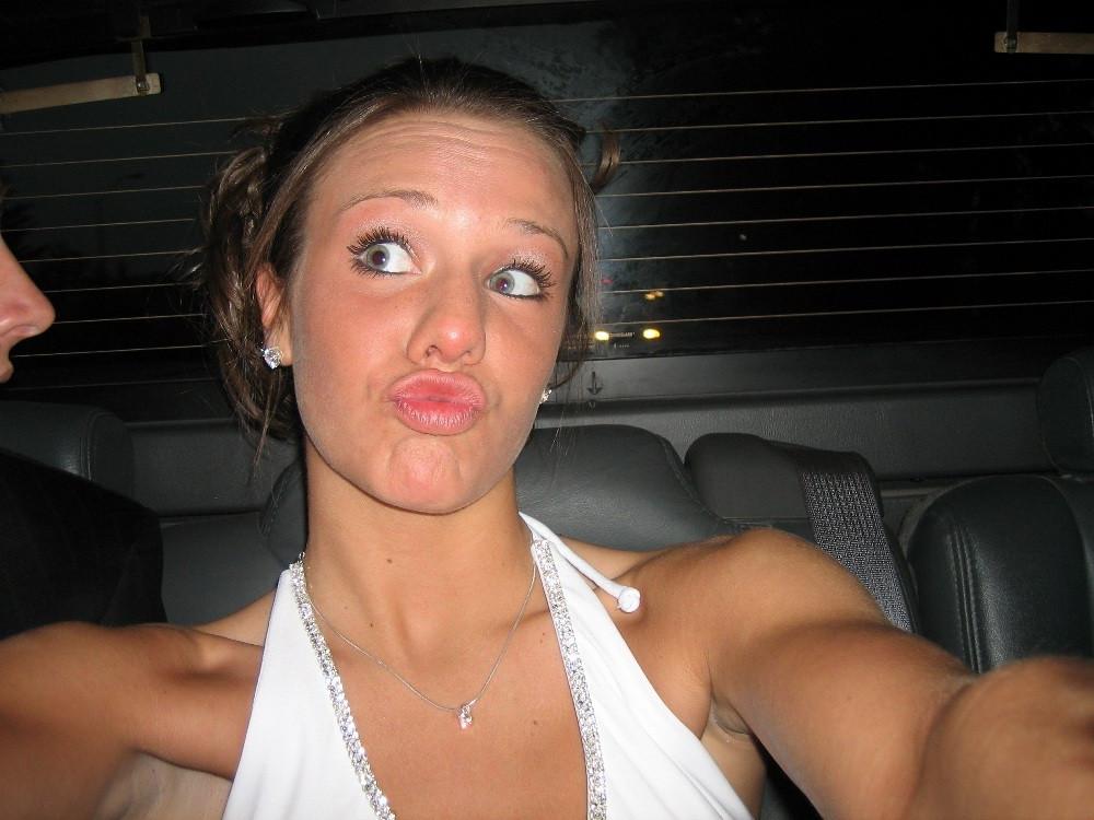 16P Coed blonde filching her nice tits and posing for the camera