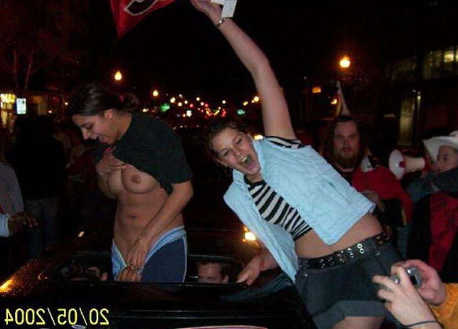 15P Wild smashed amateur babes flash their tits