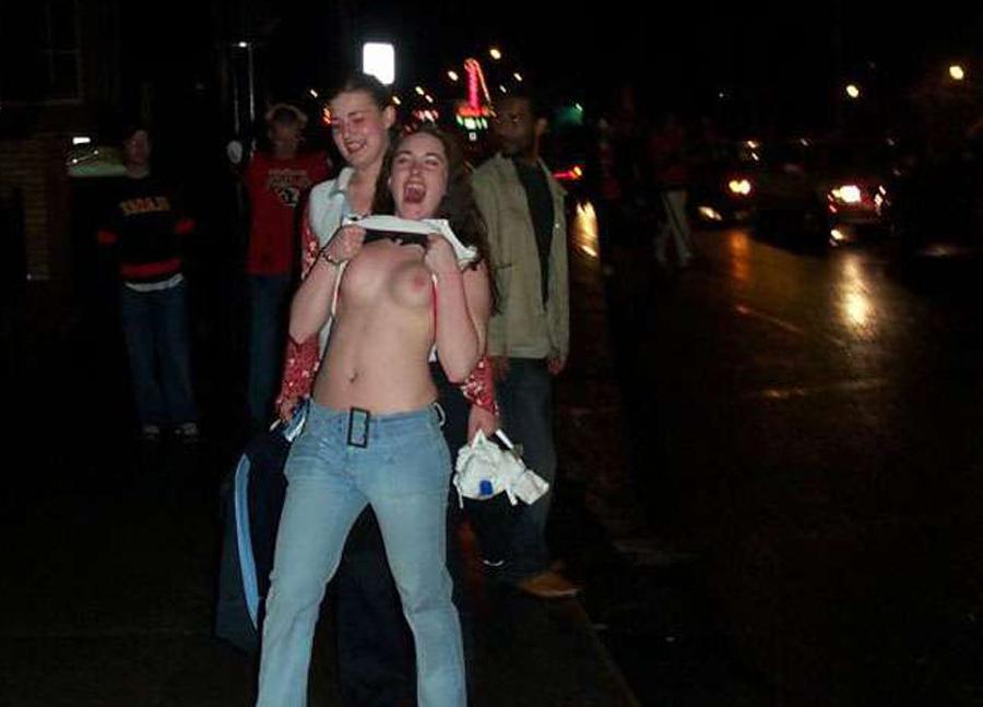15P Wild smashed amateur babes flash their tits