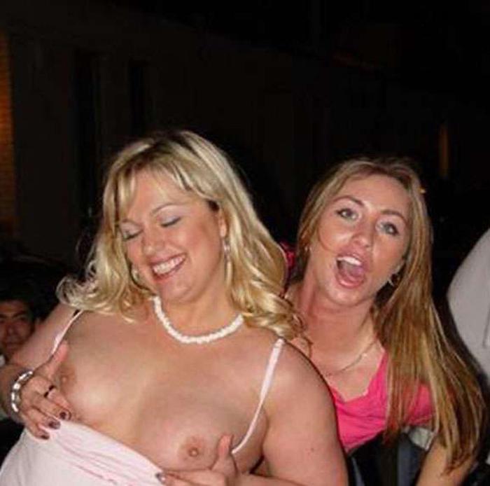 15P Wild smashed amateur babes flash their tits