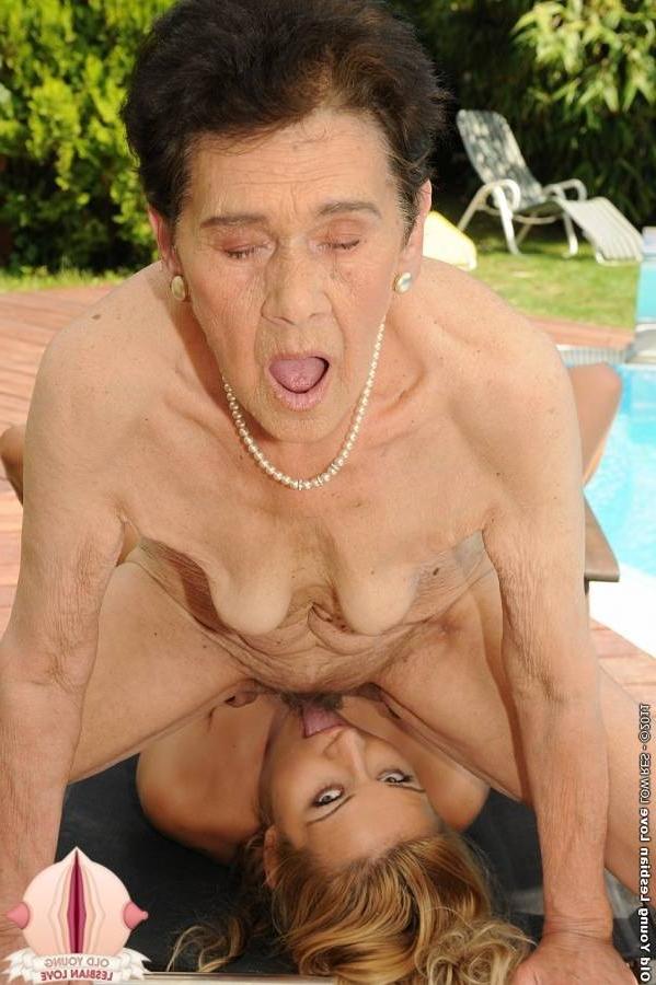 15P Very old lady with hairy pussy licked by teen