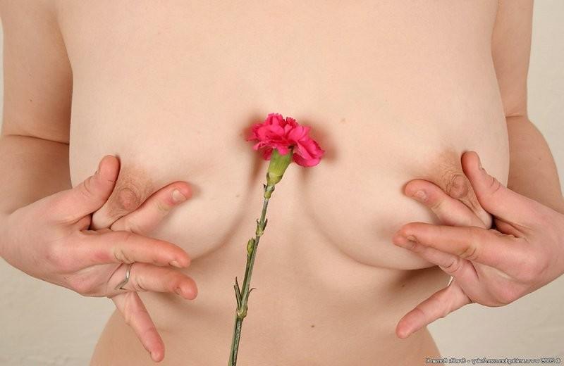 15P dark haired coed poses with her roses