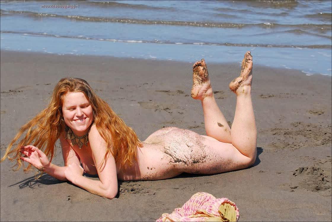 16P Longhaired and hairy natural redhead at nude beach