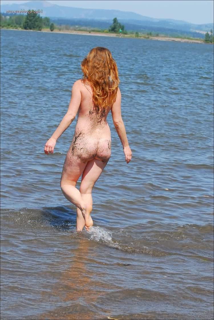 16P Longhaired and hairy natural redhead at nude beach