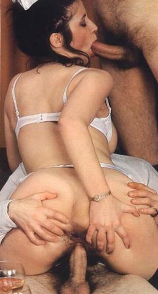 16P Hairy seventies pussy inspected by two guys