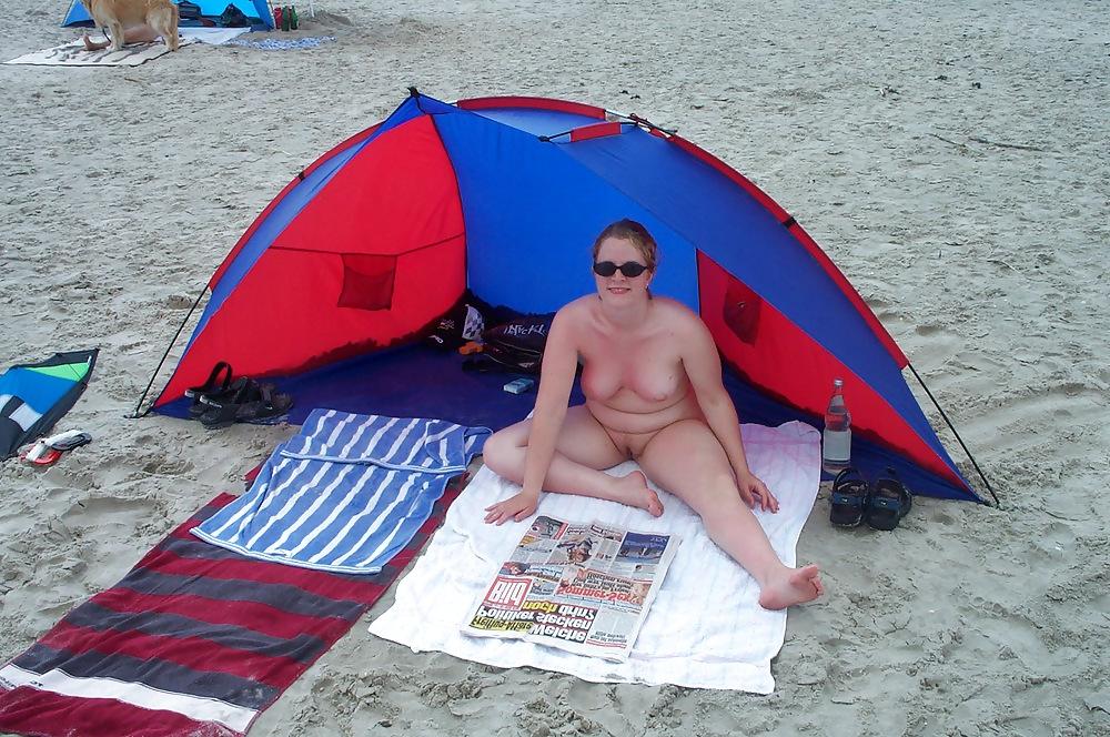 14P Chubby white red head on the beach